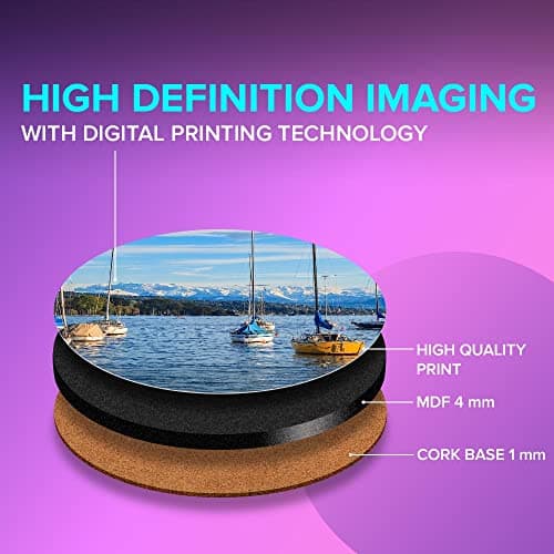 1 x Round Jumbo Size Coaster 12cm Lake Zurich Switzerland Alps Winter Cork Backed MDF Glossy Tea Coffee Accessory #51314 — view 3