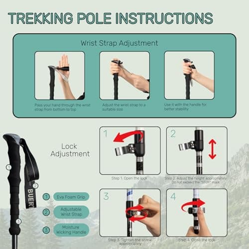 BUERTS Carbon Fiber Hiking Poles, Lightweight & Durable Walking Sticks for Hiking, Camping, Trekking, Suitable for Men Women Beginners & Professionals (BLUE) — view 6