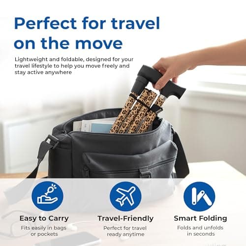Life Healthcare Folding Walking Stick, Adjustable Aluminium, Brown Leopard — view 3
