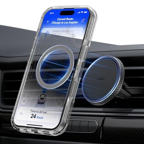 A2C Car Phone Holder for MagSafe 17*N54 Magnetic Ring Phone Holder for Air Vent [Super Stable & 1s Installation ] MagSafe Car Mount Covered with Non-slip Silicone Compatible with iPhone 12-17& Sumsung