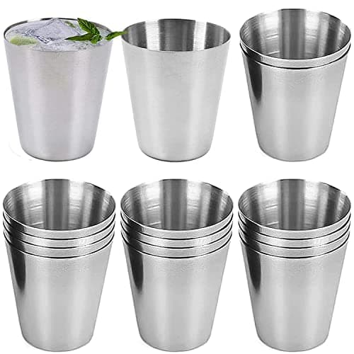 saijer Stainless Steel Shot Cups, 16 PCS Schnapps Cup Metal Shot Glasses Tumblers Mini Wine Drinking Glasses Travel Wine Cup Stackable Drinking Cups Portable Hip Flask for Outdoor Camping (30ML)