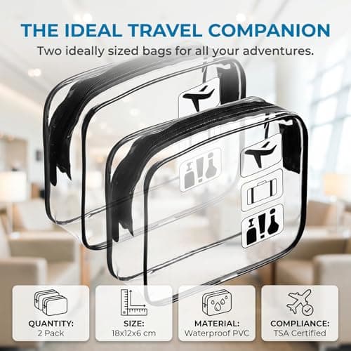 2 Pcs Clear Travel Toiletry Bags, TSA Approved Waterproof PVC Bag, 18×12×6cm Portable Cosmetic Wash Bag for Women & Men — view 4