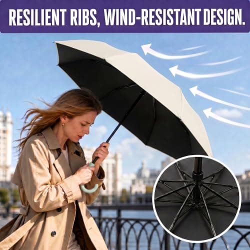 HUA JET Mini Umbrella for Women - UPF 50+ UV Protection, Sun & Rain Dual Use, Ultra-Compact Pocket Size, Lightweight Foldable Travel Umbrella with Case, Portable Shade for Beach, Commute (Off-white) — view 6