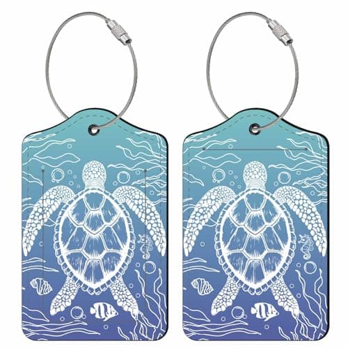 PRESSINART 2Pcs Sea Turtle Luggage Tags PU Leather Luggage Tag with Loop 4.5 x 2.8 Inch Ocean Theme Rectangle Modern Unique Travel Bag ID Identifier Labels for Suitcase Baggage Backpacks Handbags