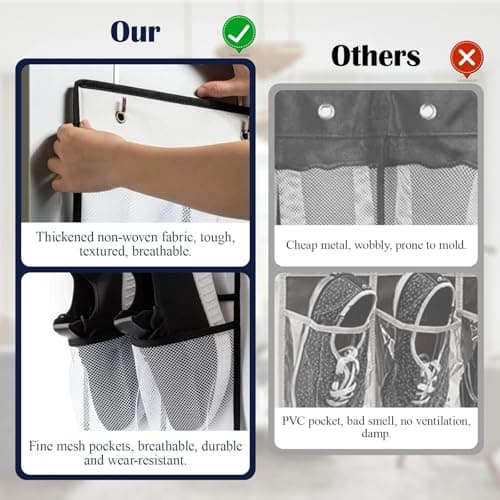 EVTHUR Over Door Shoe Storage Organiser 28 Large Mesh Pockets Hanging Shoe Rack Holder with 4 Hooks, Back of Wardrobe Door Storage Tidy for Shoes & Small Items (White) — view 5