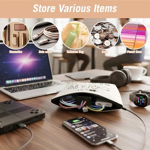 XMDROU Charging Cable Organizer Bag, Travel Pouch Make Up Bag All My Charging Stuff Travel Bags Funny Zippered Cable Storage for Women Men with 6 Silicone Cable Ties Gadget Organiser Gift — view 5