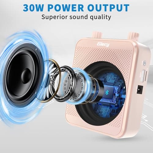 Giecy Voice Amplifier with Microphone Headset 30W Portable Multifunctional Amplifier 2800mAh Powerful Sound System for Teachers, Guides, Coaches, Presenters (Rose gold) — view 2