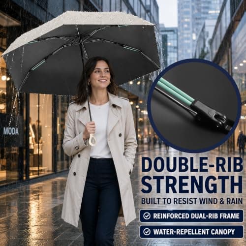 Mini Travel Sun Umbrella with Ring Handle UPF 50+ UV Protection，Mint Green — view 6