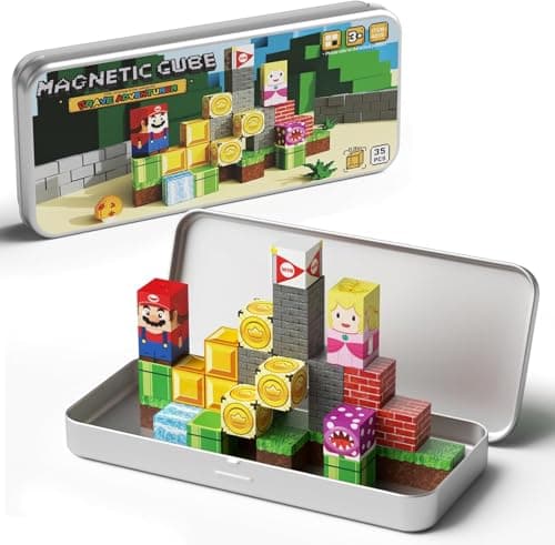 Magnetic Blocks Travel Toy for Kids: 35pcs Adventure Iron Case Building Set