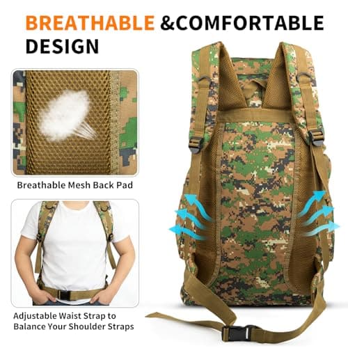 HUAXITRA Hiking Backpack Camping Military Tactical Backpack, 80L Waterproof Large Rucksack Travel Daypack for Men Women, Molle Rucksacks Climbing Backpack for Hunting Rucksack (Woodland Camo) — view 5