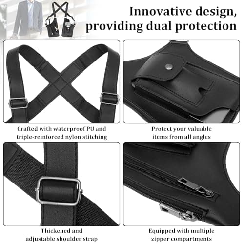 Fyeme Double Underarm Shoulder Bag Leather Adjustable Underarm Shoulder Bag Double-Shoulder Tacticals Bag Concealed Double Armpit Phone Pouch for Travel, Hiking and Fitness — view 4