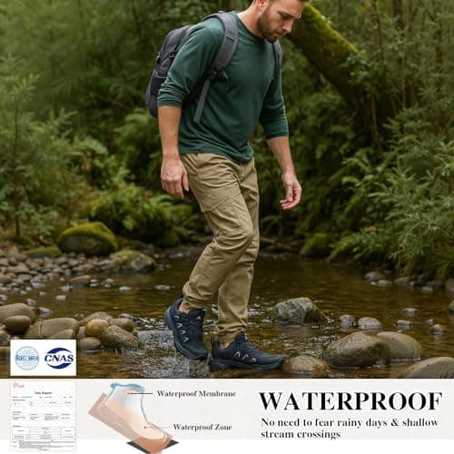 Queday Mens Womens Leather Waterproof Black Hiking Shoes Lightweight Outdoor Walking Shoes Breathable Suede Hike Trekking Trails Camping Climbing Size 43 — view 4