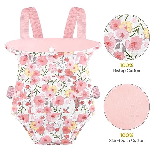 GAGAKU Baby Doll Carrier for Toddlers, Toy Baby Dolls Carrier, Reborn Baby Doll Accessories - Pink Rose of Sharon — view 6