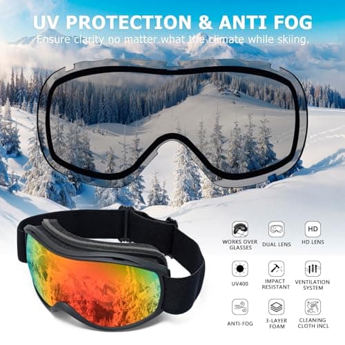 SPOSUNE OTG Ski Goggles Men Women, Over Glasses Anti Fog Snowboard Goggles, UV Protection Snow Goggles for Adult & Youth | for Universal Face — view 2