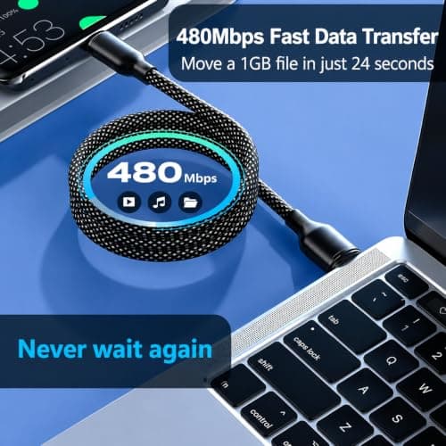 100W Magnetic USB C Cable, Elastic Retractable Coiled USB-C to USB-C Leads — view 2