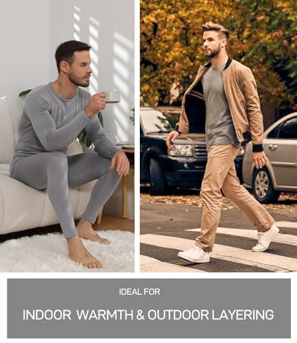 wirarpa Men's Thermal Underwear Set Long Johns Top & Bottom Light Grey L — view 5