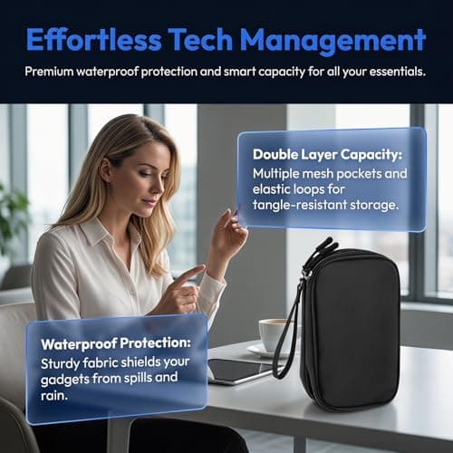 Solvio Travel Cable Organiser Bag, Double Layer Tech Pouch for Gadgets, Waterproof Electronics Accessories Storage Case, Holiday Essentials for Men Women, Portable Charger Bag for Trip, Black — view 5