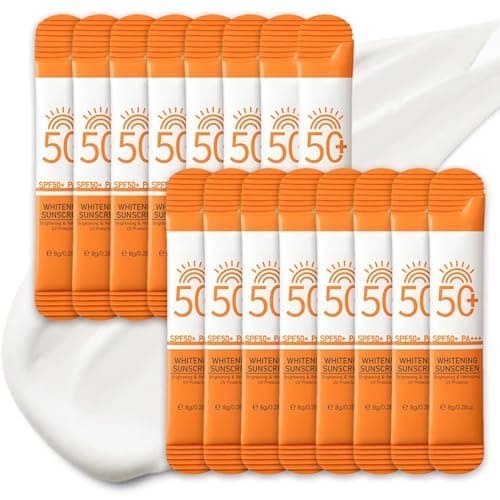16 Pack Sunscreen SPF 50+, Travel Size Sunscreen Without White Cast, Sun Protection Waterproof & Non-Greasy, Mini Sun Cream for Face & Body, Lightweight UV Protection for Daily Use, 8g per piecec