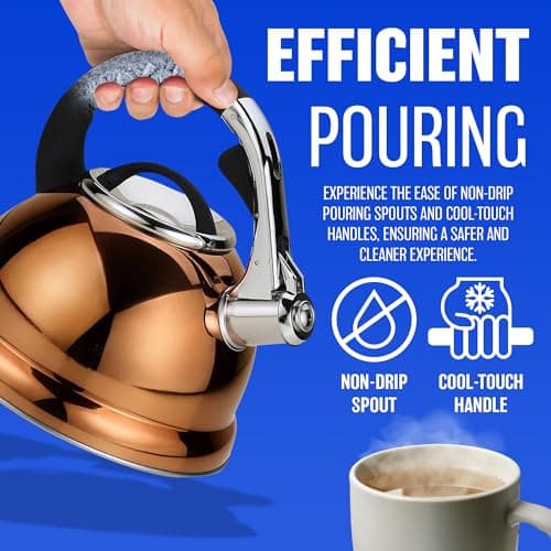 3.5l Gold Whistling Kettle - Stainless Steel Gas Electric Hob Kitchen | Phenolic Handle, Non Drip Whistling Spout, 3.5 litres Capacity - Indoor & Outdoor | Suitable for Fishing, Hiking, Camping — view 5