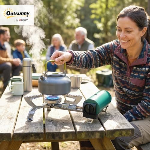 Outsunny 2670W Foldable Camping Stove Piezo Ignition Safety Shut-Off Green — view 2