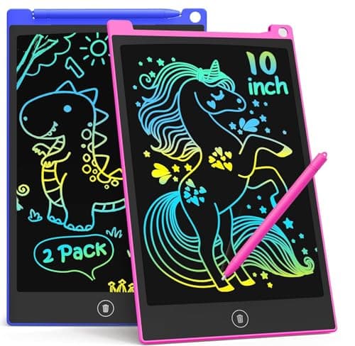 TECJOE 2 Pack LCD Writing Tablet, 10 Inch Colorful Doodle Board for Kids, Electronic Drawing Tablet Drawing Pads,Kids Travel Games Activity for Learning,Gifts for 3–6-Year-Old (Dark Blue and Magenta)