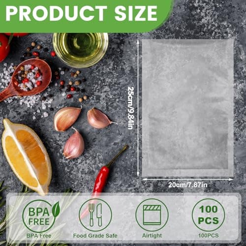 KMFYMPT 100 Pcs Vacuum Sealer Bags, 20x25cm Vacuum Food Bags, BPA Free — view 2