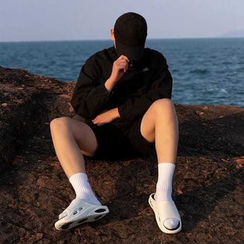 Men's Quick-Dry Indoor Outdoor Slippers with Non-Slip Rubber Sole, Breathable Mesh Upper for Home, Yard, or Travel, Soft Massage Insole for All-Day Comfort, Machine Washable (White, 7.5) — view 3