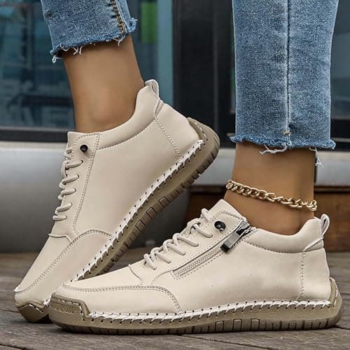 Orthopedic Trainers for Women Trainers with Side Zip Outdoor Casual Driving and Walking Shoes Comfy Shoes for Women and Mens Loafers Outdoor Non Slip Hiking Sneakers (01-Beige, 9) — view 3