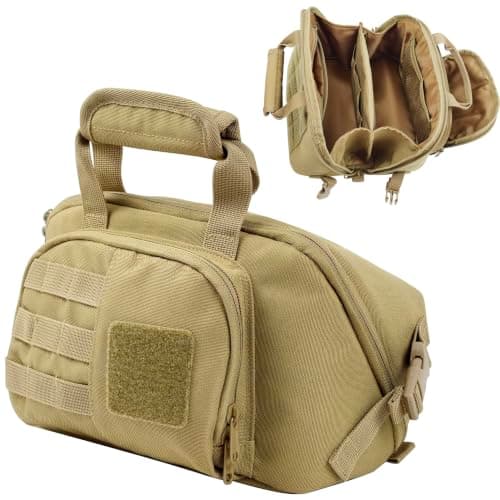 SMONT Tactical Toiletry Bag for Men Travel, 9.6" Shaving Hygiene Bag Brown