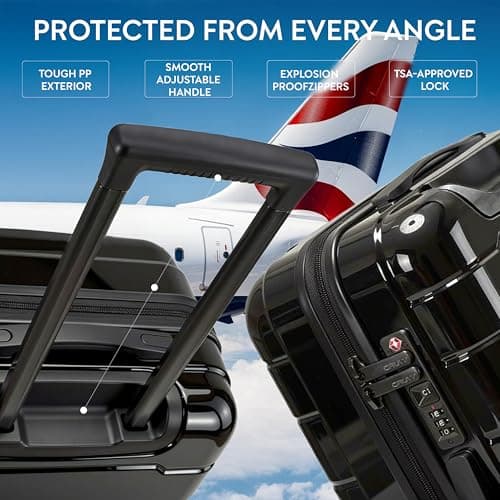 CRUW Hand Luggage 22" Expandable Lightweight Cabin Bag TSA Approved Lock, Silent Wheels Durable Polypropylene Luggage Suitcase Fits 56x45x25cm Overhead Carry On Limit for easyJet, BA & Jet2. — view 6