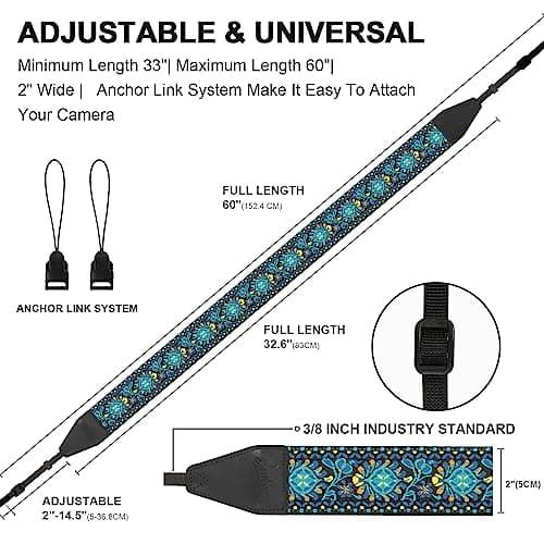 BestSounds Camera Strap, Jacquard Weave 2" Shoulder Neck Straps for All DSLR Cameras Men Women Photographers (Jacquard Teal Blue) — view 4
