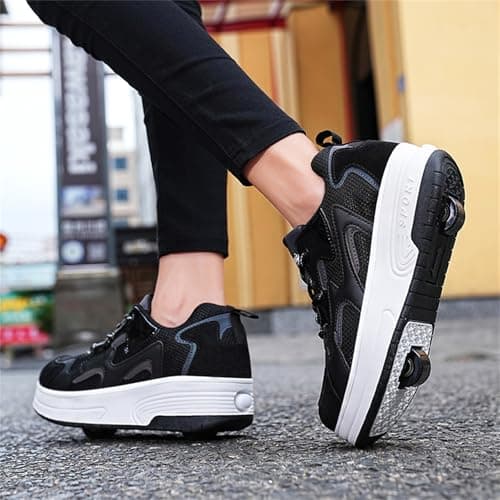 Surwin Roller Skates for Girls Boys, 2 in 1 Kids Roller Skates, Student Detachable Adult Retractable Skating Shoes, Roller Shoes with 2 Wheels, for Outdoor Sports Walking, Black — view 4