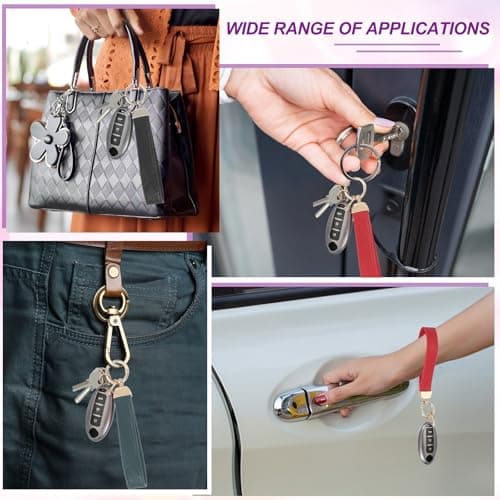sourcing map Leather Wristlet Keychain Car Key Chain Wristlet for Women, 7 Inch Key Fob Holder with D Ring and 2 Key Ring for Keys Wallets Purse, Gold Tone/Brown — view 5