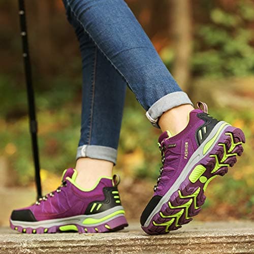 Waterproof Womens Walking Shoes Anti Slip Lightweight Outdoor Sports Trainers Breathable Comfort Travel Climbing Trekking Sneakers Purple — view 3