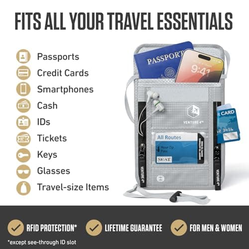 VENTURE 4TH Passport Holder Neck Pouch with RFID Blocking The # 1 Travel Wallet (Silver) — view 2