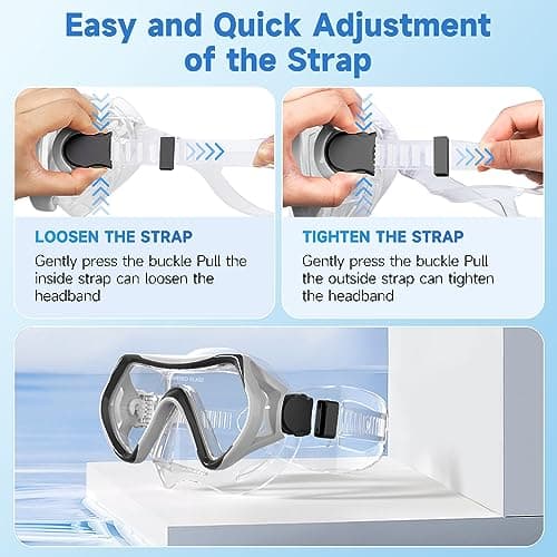 Findway Snorkel Mask,180°view Snorkelling Mask Adult & Junior, Diving mask Anti-Fog & Anti-UV Tempered Glass, Wide View Snorkel Mask, Easy Adjustable Strap Mask for Diving, Snorkelling and Swimming — view 6