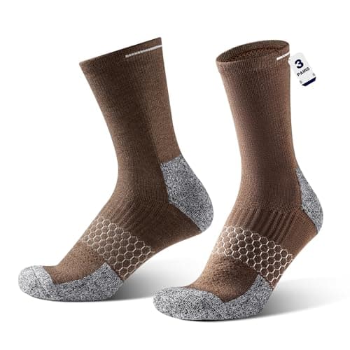 Rahhint Merino Wool Work Socks 3 Pairs Durable Compression Moisture Wicking Anti Blister Cushion Crew Outdoor Running Socks