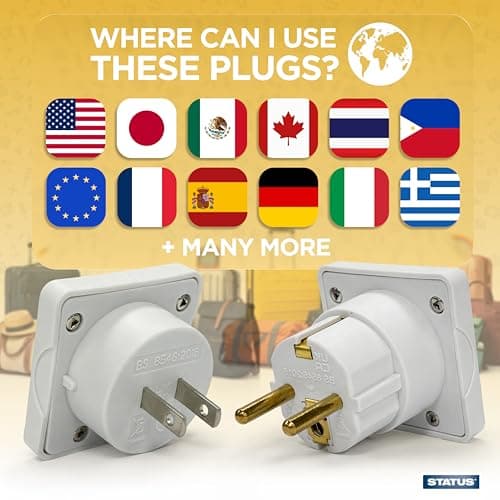 STATUS International and European Travel Adaptor Set with Storage Tube, Dual Plug Power Adapters for Worldwide and EU Socket Compatibility, White, 2 Pack (SCTA2PKX6) — view 4