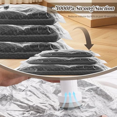 Vacuum Seal Bags for Travel with Rechargeable Pump, 9 Pack Carry on Compression Packing Bags for Luggage, Backpack and Suitcase, Space Saver Storage Organizer for Clothing Clothes — view 3