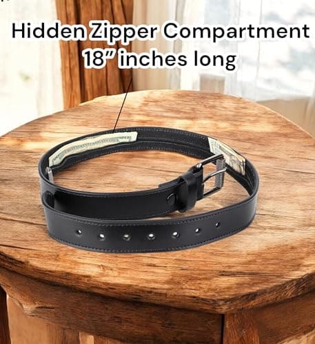 F&L CLASSIC Men’s Money Full Grain leather Belt, Hidden zipper Pocket, USA, Classic Black, 34 (Fits Waist 32"-33") — view 3