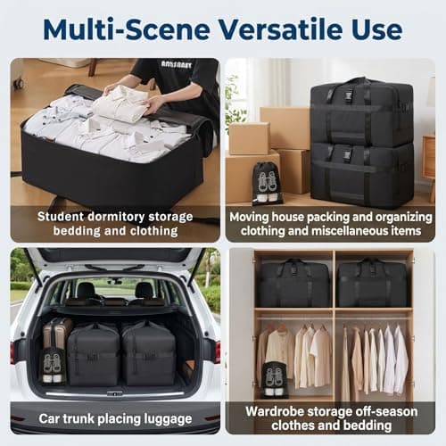 2 Pack Oxford Fabric Extra Large Travel Bag Foldable Duffle Bag, Waterproof Sturdy Holdall Luggage Bags for Moving Bedding Clothes Storage, 75L Moving Bags with Zippers and Handles - 60x31x40cm — view 6