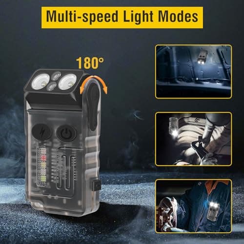 BORUIT V20 Small Torch Led Super Bright 1000 Lumen with 365nm UV Light, 180° Swivels Mini Torches USB C Rechargeable, 13 Modes Keyring Flashlight with Magnetic, Pocket Clip, 110dB Buzzer(Black) — view 3