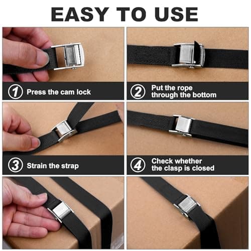URAQT Tie Down Straps, 10 Pack Heavy Duty Tensioning Belts, 0.5M Adjustable Cargo Straps Ratchet Straps, Suitable for Motorcycle, Cargo, Trucks, Trailer, Luggage, 250kg Loading Capacity, Quick Release — view 4