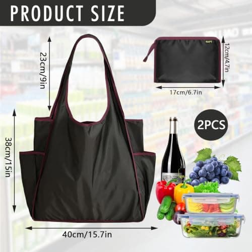 LAILAILE 2-Pack Reusable Shopping Tote – Waterproof, Side Pocket — view 3