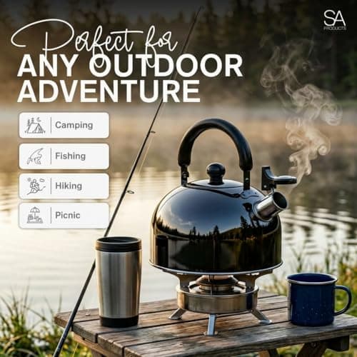 SA Products Camping Kettle 3L - Stainless Steel Whistling Kettle - Portable Stove Top Kettle for Coffee & Tea - Camping Kettle for Gas Stove & Open Fire - Camp Stove Kettle - Black — view 6