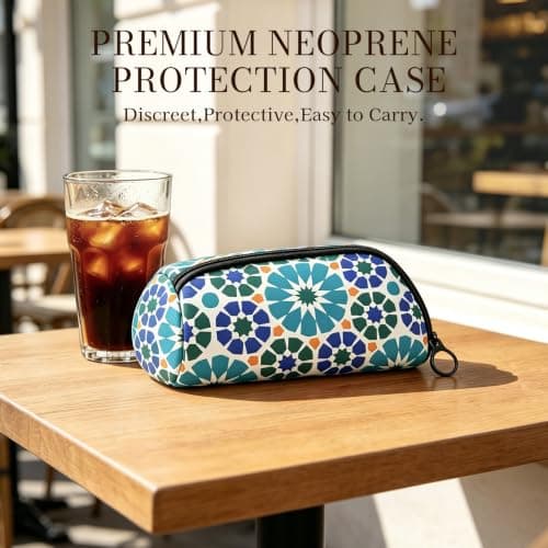 Portable Round Pill Box with Zipper Pouch, Navy Moroccan Travel Pill Organiser for Tablets, Vitamins, Capsules and Supplements, Compact Medicine Case — view 2