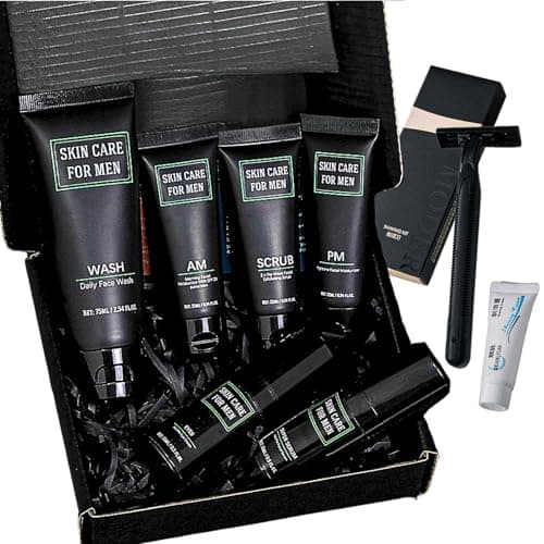 8pcs Men’s Skin Care Set, Anti-Aging Mens Skin Care Kit with Face Wash, Scrub, Moisturizer, Eye Cream, Serum & Shaving Kit for Wrinkle Defense, Firm Skin Protection Halloween & Christmas Gifts for Him