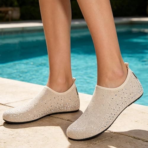 Womens Barefoot Water Shoes, Travel House Slippers for Indoor and Outdoor Aqua Socks for Beach, Swim, Surf, Yoga, Dancing, Camping Must Haves (Beige,5.5) — view 3
