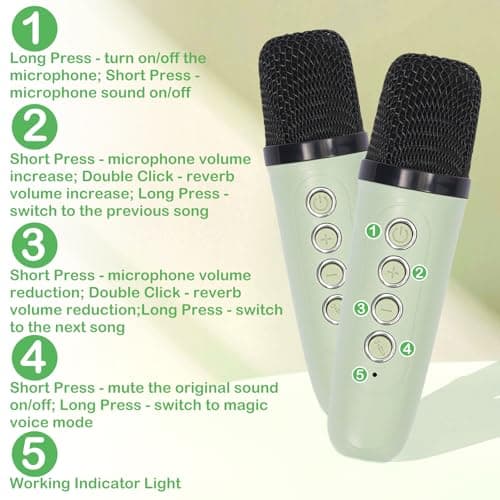 Mini Karaoke Machine Toys for Kids with 2 Wireless Microphones,Portable Bluetooth Speaker with Voice Changing Effects & LED Lights,Eliminate Original Sound,Gifts For Girls Boys Toddlers,Green — view 3