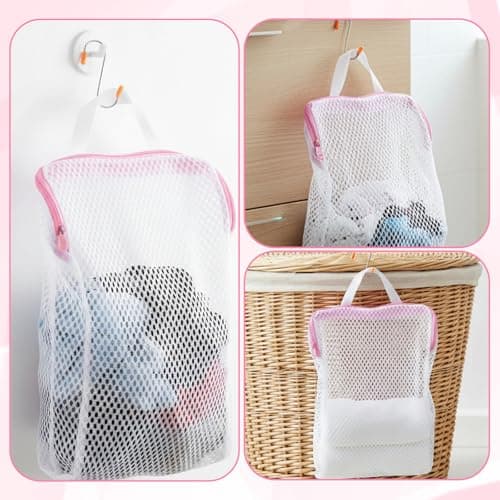 3Pcs Hanging Sock Laundry Bag with S Hooks, 3 Color Zipper Laundry Bags Mesh 11.8 x 15.7Inch Washing Bags for Washing Machine — view 6